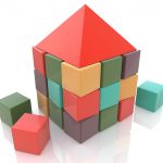 Abstract house made of children blocks 3d in the design of the information required to design structures